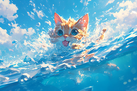 海中游弋的猫咪图片