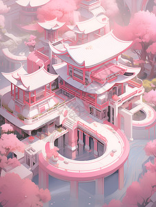 粉色中式建筑背景图片