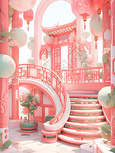 粉色建筑里的阶梯图片
