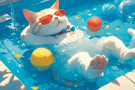 水中游弋的悠闲猫咪图片