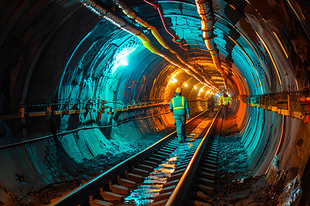 隧道中行走的工人背景图片