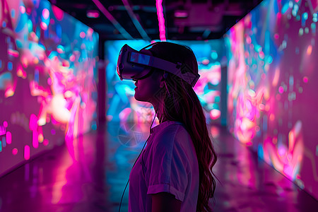 一个戴着虚拟头盔的女孩图片