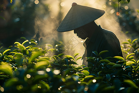 阳光下的采茶人图片