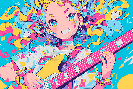 弹奏音乐的彩虹少女背景图片