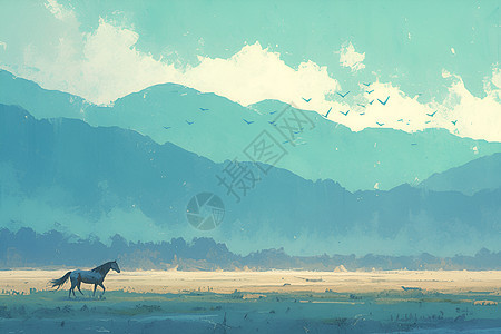 草原上的孤马背景图片