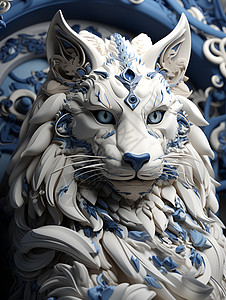 蓝与白的狮子雕塑图片