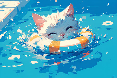游泳的小花猫图片
