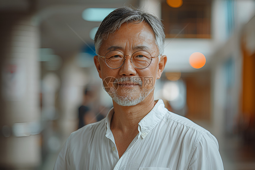 戴着眼镜微笑成熟的男教师图片