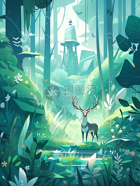 童话森林里的鹿图片