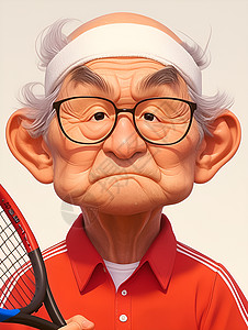 老头拿着网球拍图片