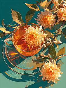 茶杯中的菊花图片