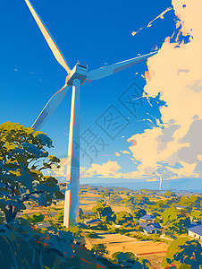 田园风光中的风力发电背景图片