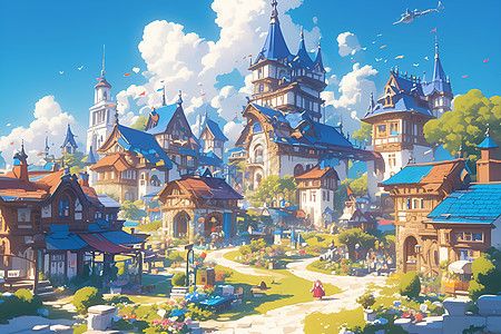 仙境公园的城堡背景图片