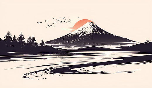 富士山的简约插画图片