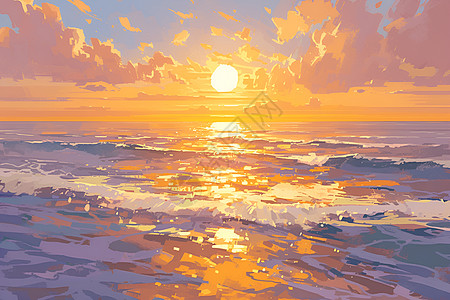 夕阳下的大海插图图片
