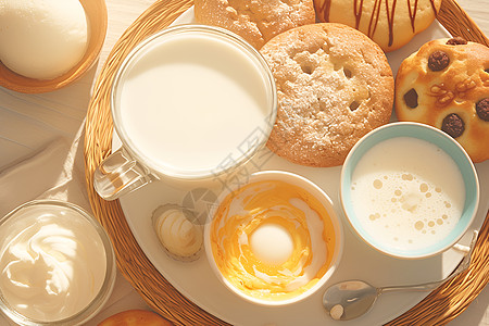 牛奶面包早餐饼干高清图片
