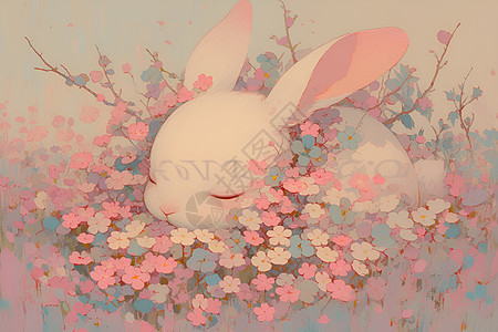 兔子沉睡花海图片