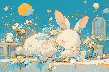 兔子和花朵图片