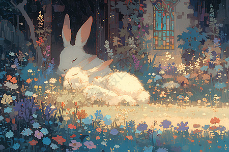 午睡兔子图片