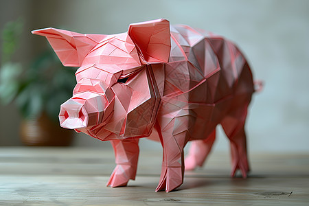 粉色折纸可爱猪背景图片