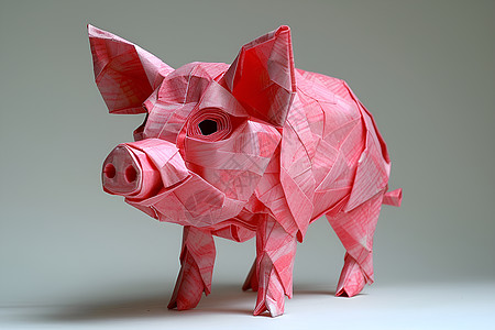 简约纸艺风格中的粉色折纸猪图片