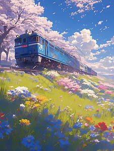 火车穿越春天的花朵图片