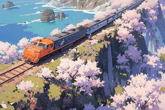 春日行驶的火车图片