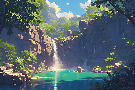 夏日瀑布背景图片