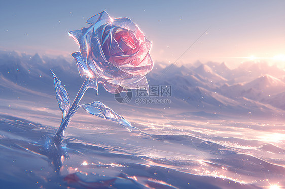 冰雕玫瑰的唯美幻境图片