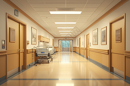 医院走廊的全景背景图片