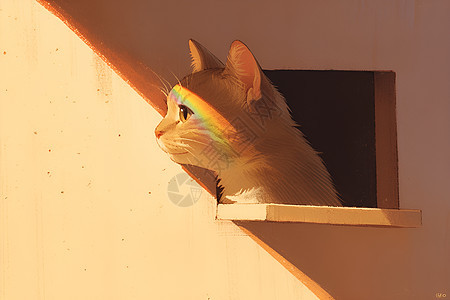 猫儿凝望着窗外图片