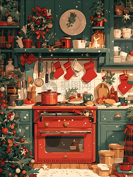 圣诞厨房的欢乐氛围图片