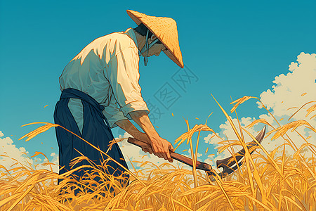 农民收割稻谷图片