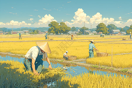 稻田上的劳作者图片