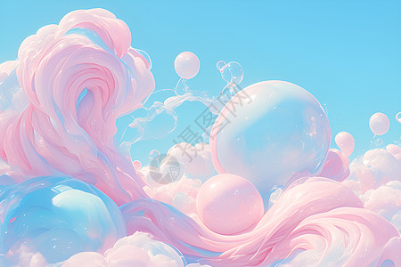 木耳丝天空中的棉花糖云朵插画