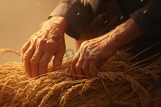 农民晾晒谷物图片