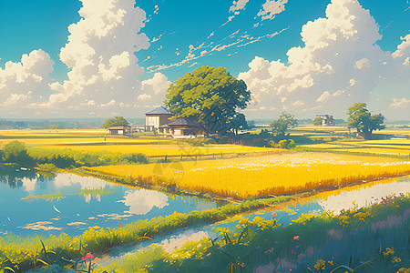 金秋的稻田背景图片