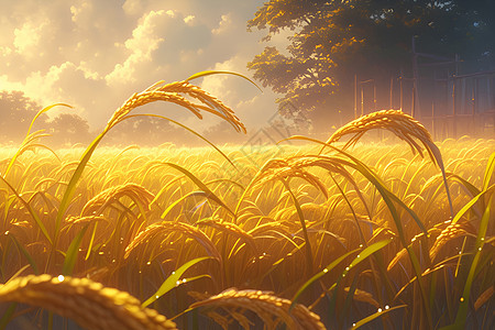 清晨的稻田图片