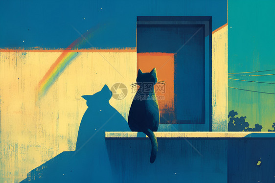 窗台上的黑猫图片