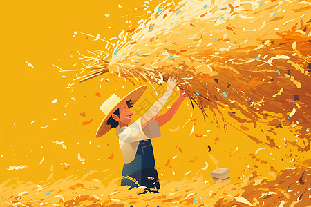 农民收割稻谷背景图片