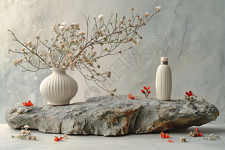 花瓶与石头背景图片