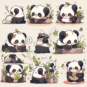 熊猫坐在花盆旁边图片