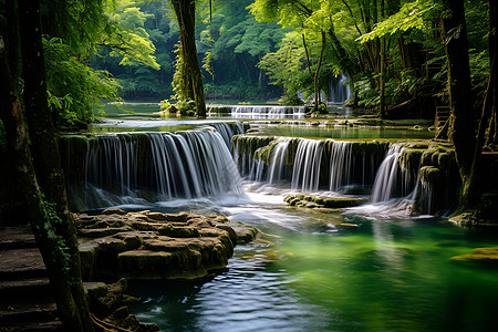 九寨沟瀑布林间瀑布的景色背景