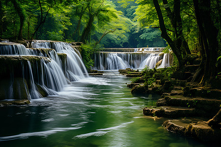 流水穿过瀑布图片