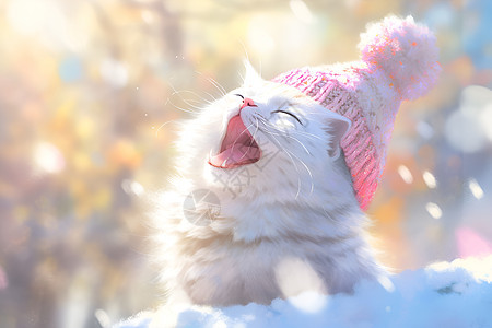 白猫戴粉色帽子图片