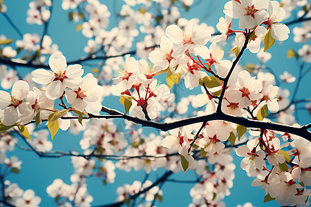 樱花盛开于蓝天下图片