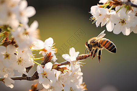 白花树上的蜜蜂图片