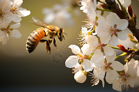 春季春茶白花中的飞蜂背景