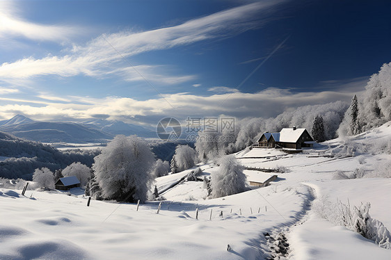 冰雪覆盖的小屋图片