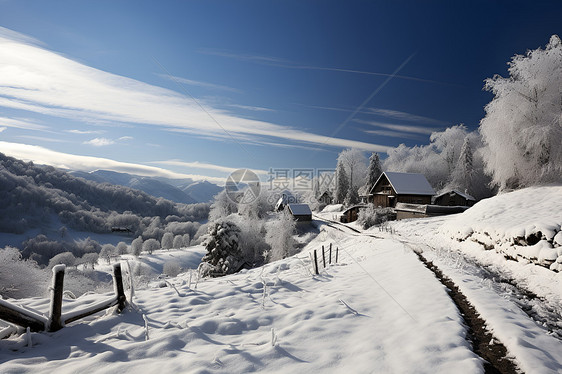 冰雪中的山屋图片